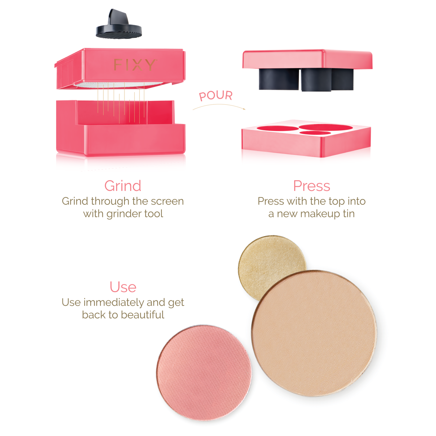3 steps to fix broken makeup with FiXY, diy makeup kit